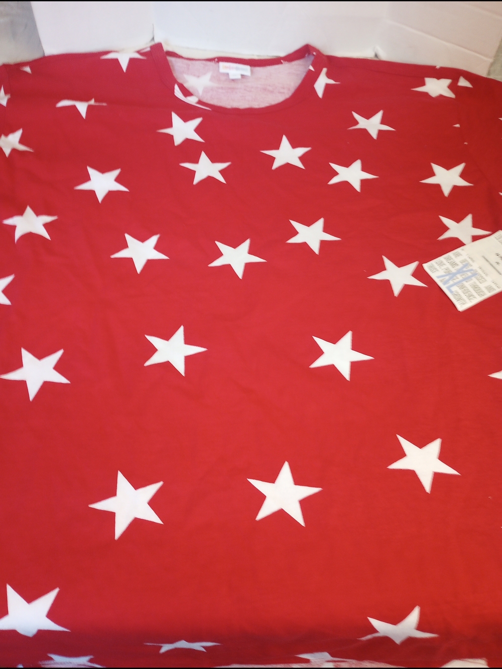 LuLaRoe Red Patrick Tee with White Star Print Size X-large.  New With Tags.
